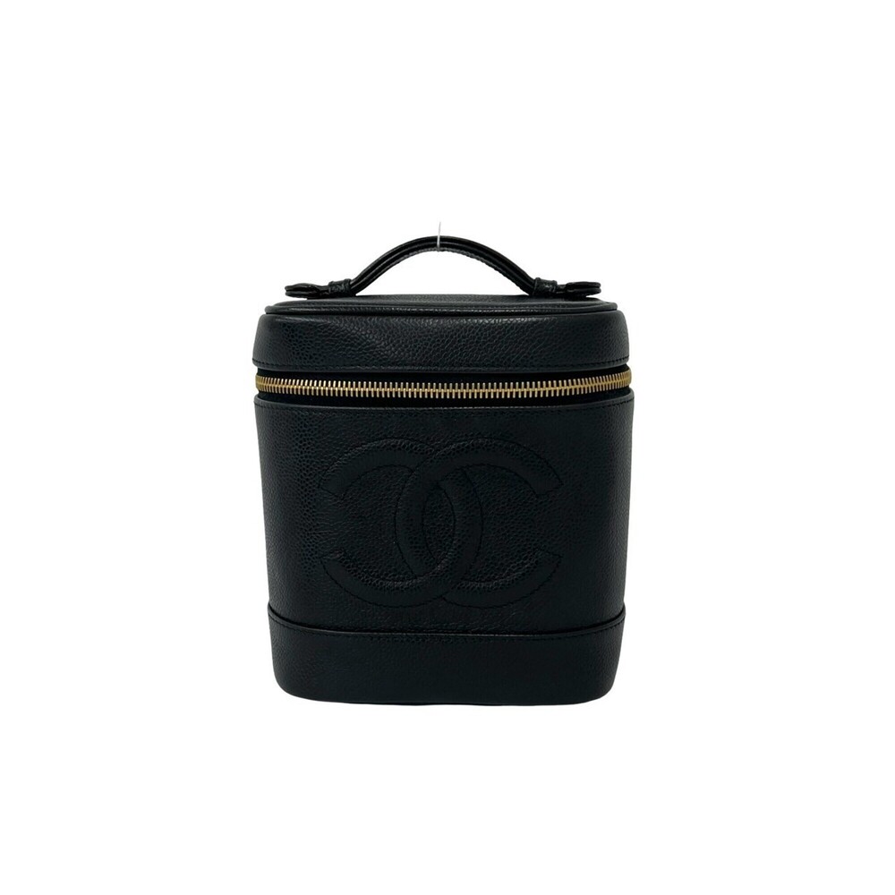 CHANEL Coco Mark Caviar Skin Handbag Vanity Bag Black 35543